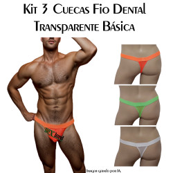 Cueca Fio Dental Básica em Tule Transparente Laranja Cuecas SexLord Underwear