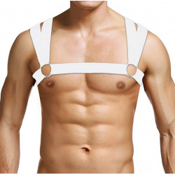Arnes Bondagem Ombro Peito com 3 Argolas Harness Meaning Fetiche Gay Masculino Branco Cuecas SexLord Underwear