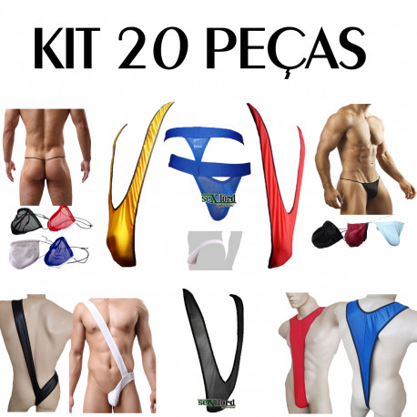 Kit 20 Cuecas Fio Dental Suspensório Tanga Cuecas Sexlord Underwear