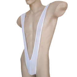 Cueca Fio Dental com Suspensórios em Tule Transparente Branco Cuecas SexLord Underwear