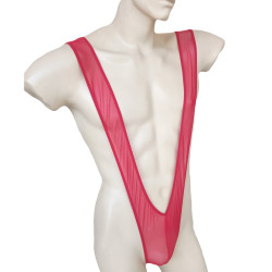 Cueca Fio Dental com Suspensório em Tule Transparente Vermelho Cuecas SexLord Underwear